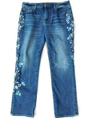 DRIFTWOOD Audrey High Rise Straight Leg Embroidered Jean | Floral  | VGUC | 32